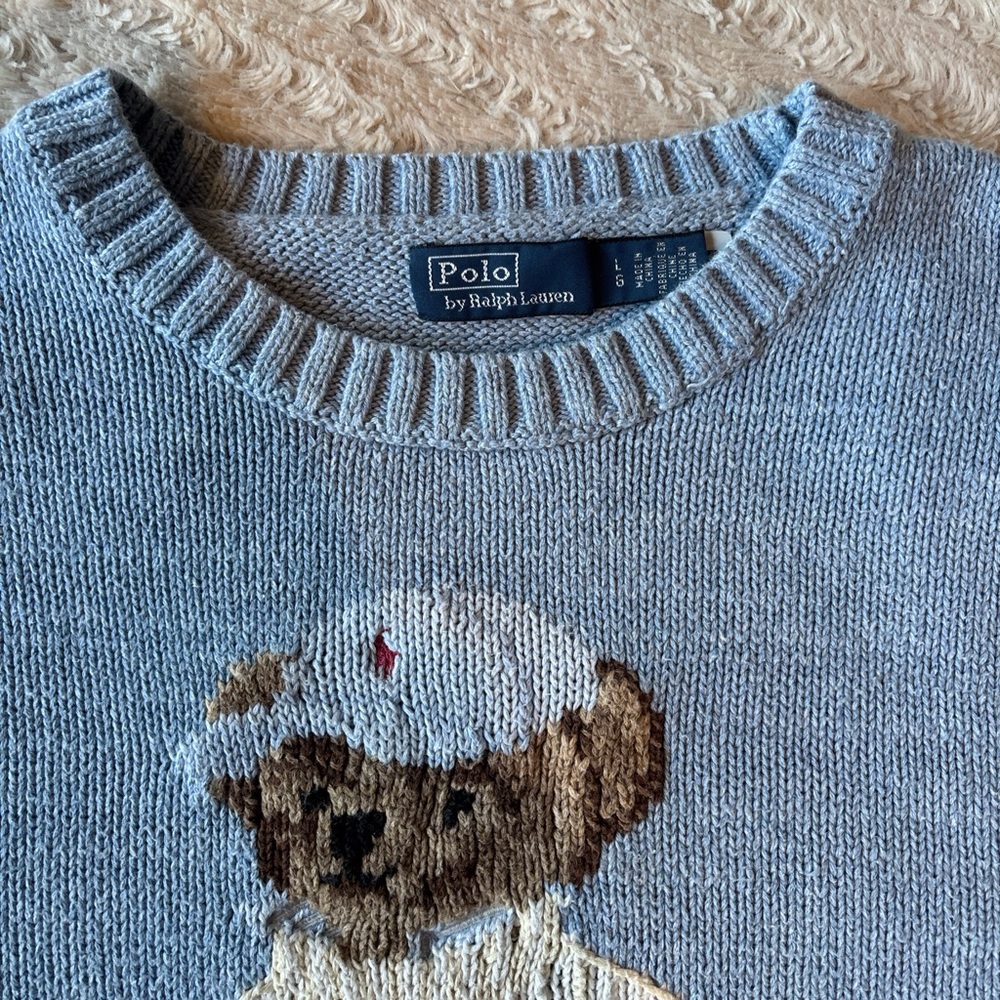 Polo Ralph Lauren Bear Jumper Sweater L HTF AUTHENTIC - Picture 2 of 6